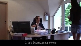 Maid And Assistant Threeway With A Boss In A Office