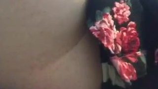 Sneaky upskirt panty cum at dad’s house