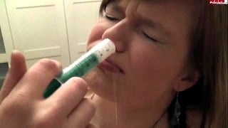 Chick Injects Semen Up Her Nose With Syringe [no Sound]