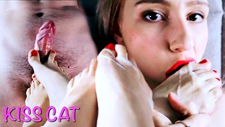 Close Up Footjob Jizz on Feet Eat Sperm